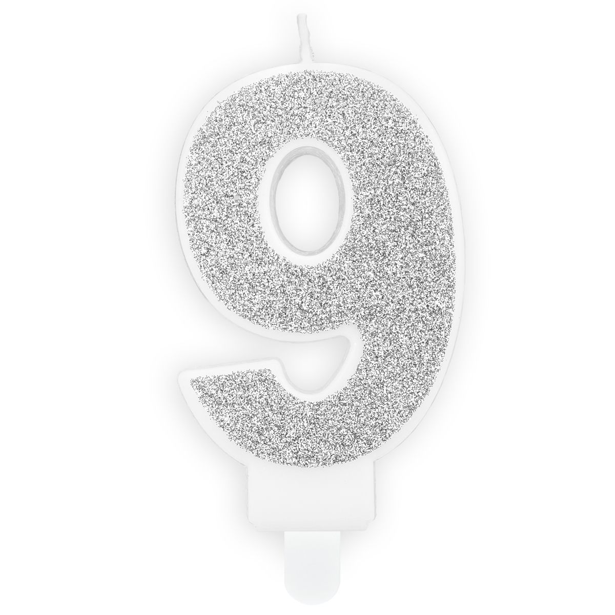 PartyDeco Birthday Candle SILVER Number 9 - Κεράκι ασημί Γκλίτερ αριθμός &#39;9&#39;