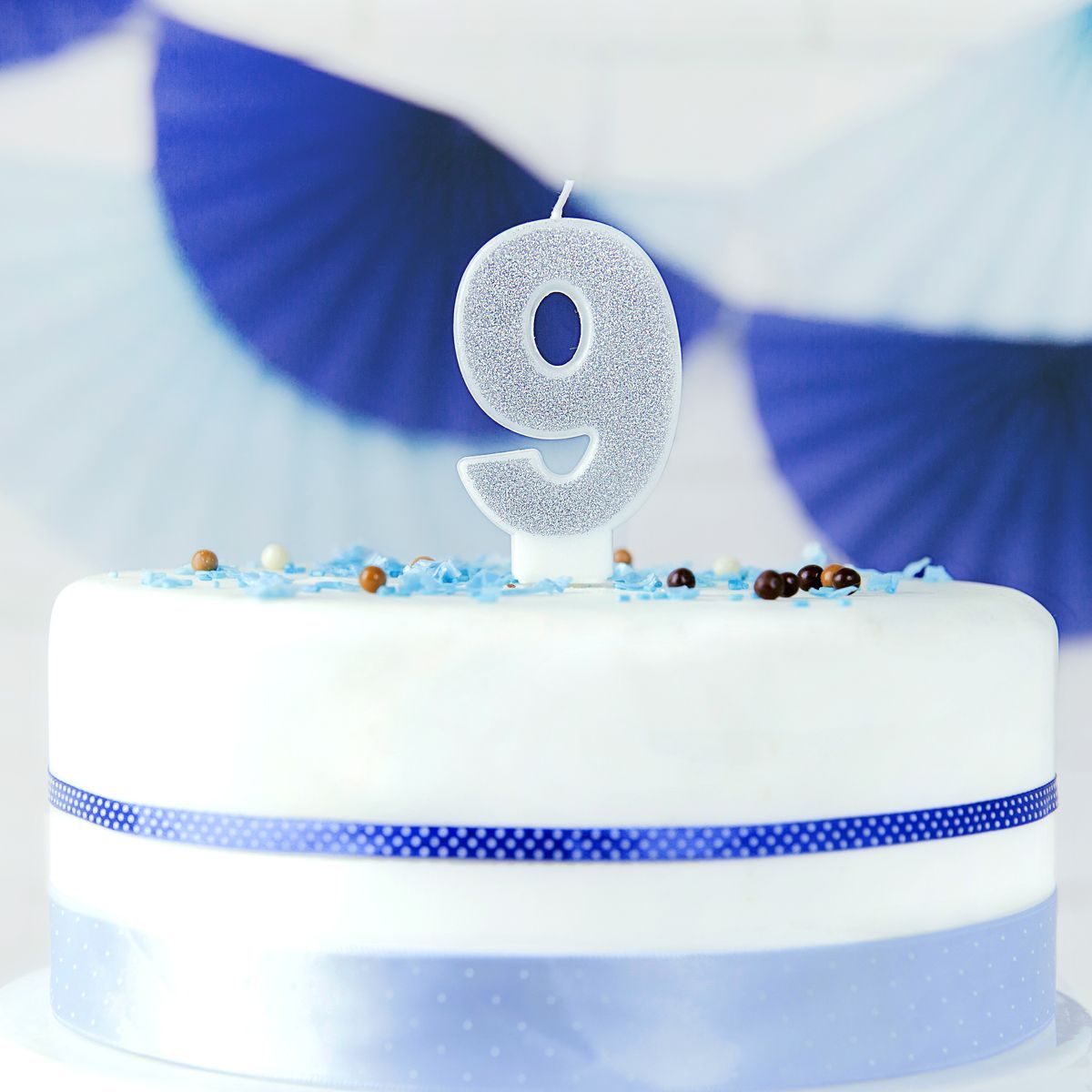 PartyDeco Birthday Candle SILVER Number 9 - Κεράκι ασημί Γκλίτερ αριθμός &#39;9&#39;