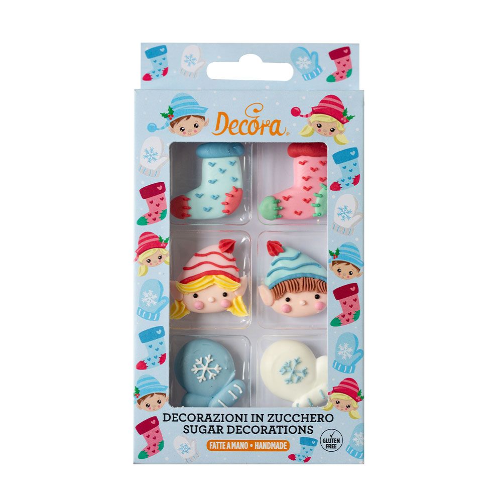 DECORA Sugar Decorations SANTA&#39;S ELVES 6 τεμ - Βρώσιμα Διακοσμητικά Ζαχαρωτά Χριστουγεννιάτικα Ξωτικά