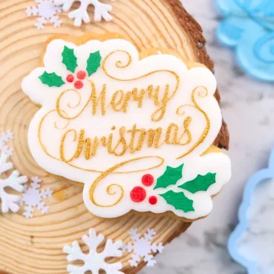 Sweet Stamp -OUTboss Stamp &#39;n Cut -MERRY CHRISTMAS HOLLY LEAVES- Κουπ Πατ και Σφραγίδα