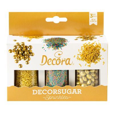 DECORA Sprinkles Set Decor Mix gold and multicolor - Σετ 3τεμ Βρώσιμα διακοσμητικά ζαχαρωτά σε χρυσές και πολύχρωμες αποχρώσεις