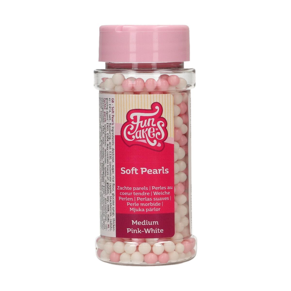 FunCakes Soft Sugar Pearls 4-6mm -PINK &amp; WHITE  Μαλακές  Πέρλες Ζάχαρης - Ροζ &amp; Λευκό 60γρ