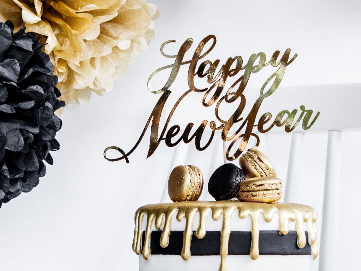 PartyDeco Cake Topper -GOLD -Τόπερ Τούρτας Χρυσό &#39;Happy New Year&#39;