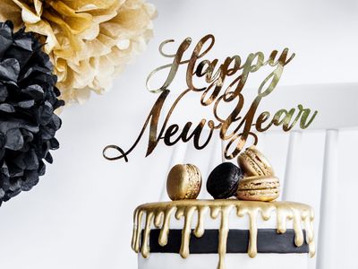 PartyDeco Cake Topper -GOLD -Τόπερ Τούρτας Χρυσό &#39;Happy New Year&#39;
