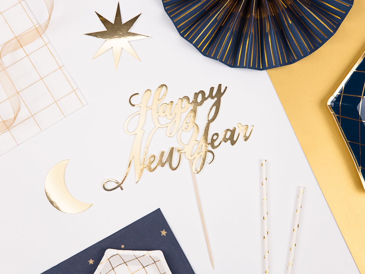 PartyDeco Cake Topper -GOLD -Τόπερ Τούρτας Χρυσό &#39;Happy New Year&#39;