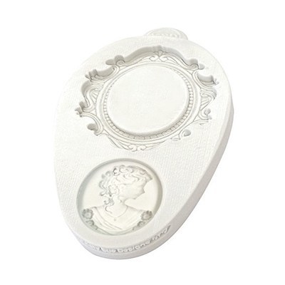 Katy Sue Silicone Mould -MINIATURE OVAL FRAME &amp; CAMEO 2 -Καλούπι Σιλικόνης Μινιατούρα Κάδρο Οβάλ &amp; Καμέο 2