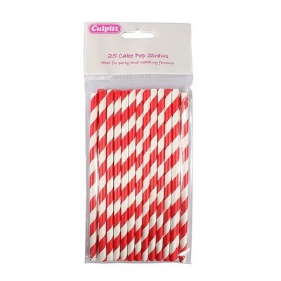 Culpitt Cake Pop Sticks -RED STRIPE STRAWS-Στικ για Cake Pops με Κόκκινες Ρίγες 25 τεμ