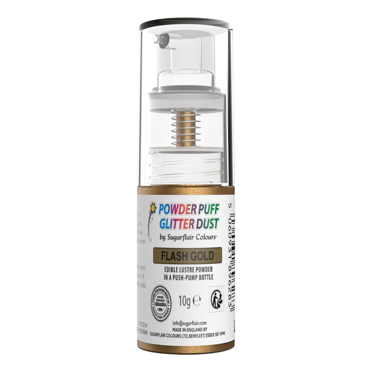 Sugarflair Powder Puff Glitter Dust Pump Spray -FLASH GOLD 10g - Βρώσιμο Γκλίτερ σε σπρέι Χρυσό