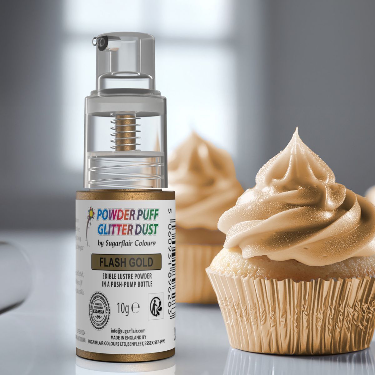 Sugarflair Powder Puff Glitter Dust Pump Spray -FLASH GOLD 10g - Βρώσιμο Γκλίτερ σε σπρέι Χρυσό