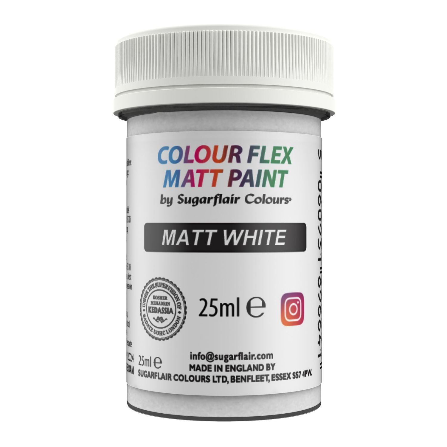 Sugarflair Matt Food Paints -WHITE -Ματ Βρώσιμο Χρώμα Ζωγραφικής -Λευκό 25ml