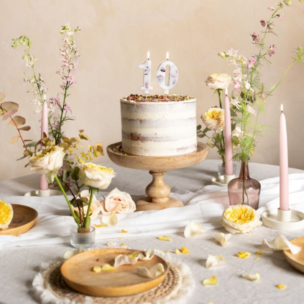Number Candles -FLOWERS -Κεράκι Λευκό αριθμός &#39;0&#39; με λουλούδια