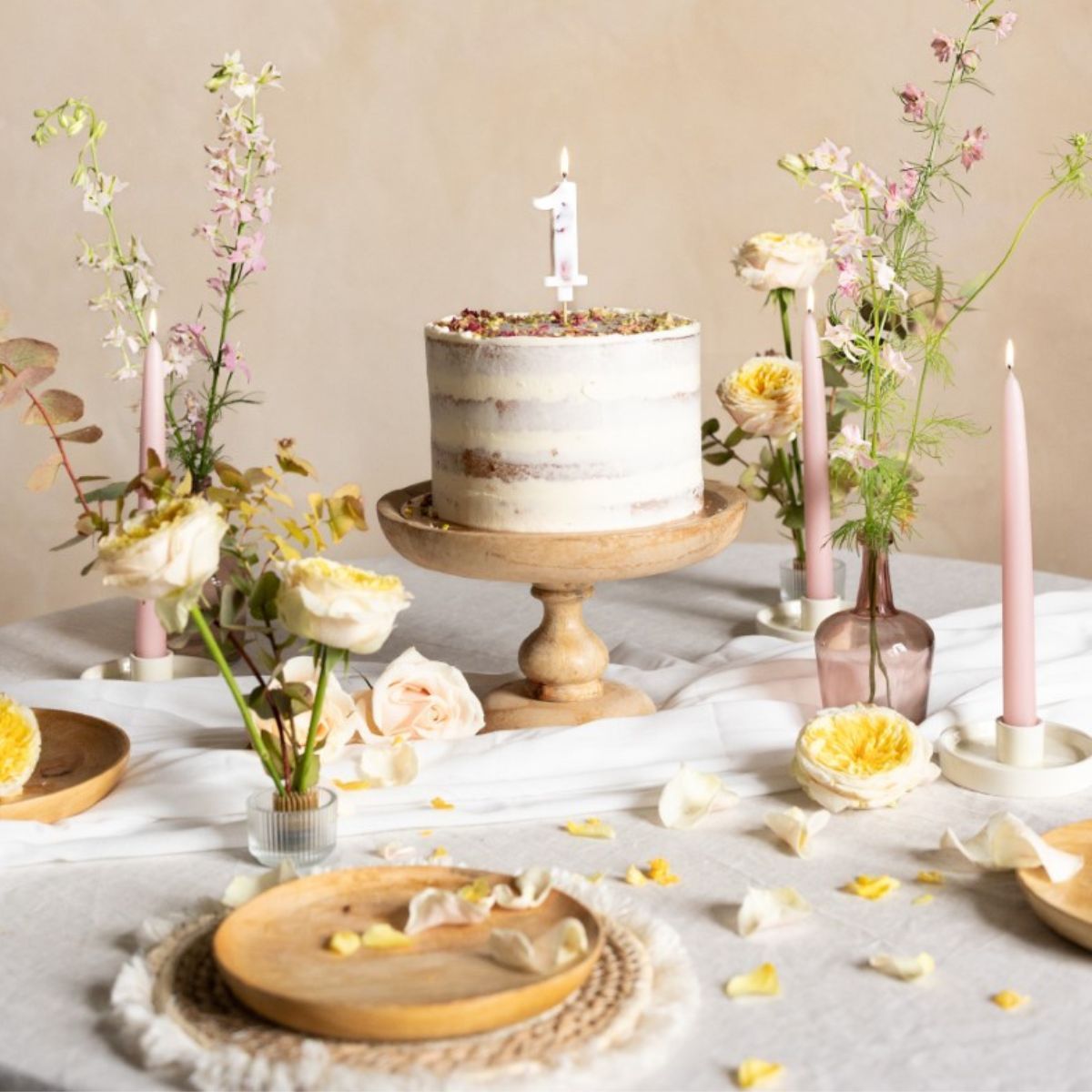 Number Candles -FLOWERS -Κεράκι Λευκό αριθμός &#39;1&#39; με λουλούδια