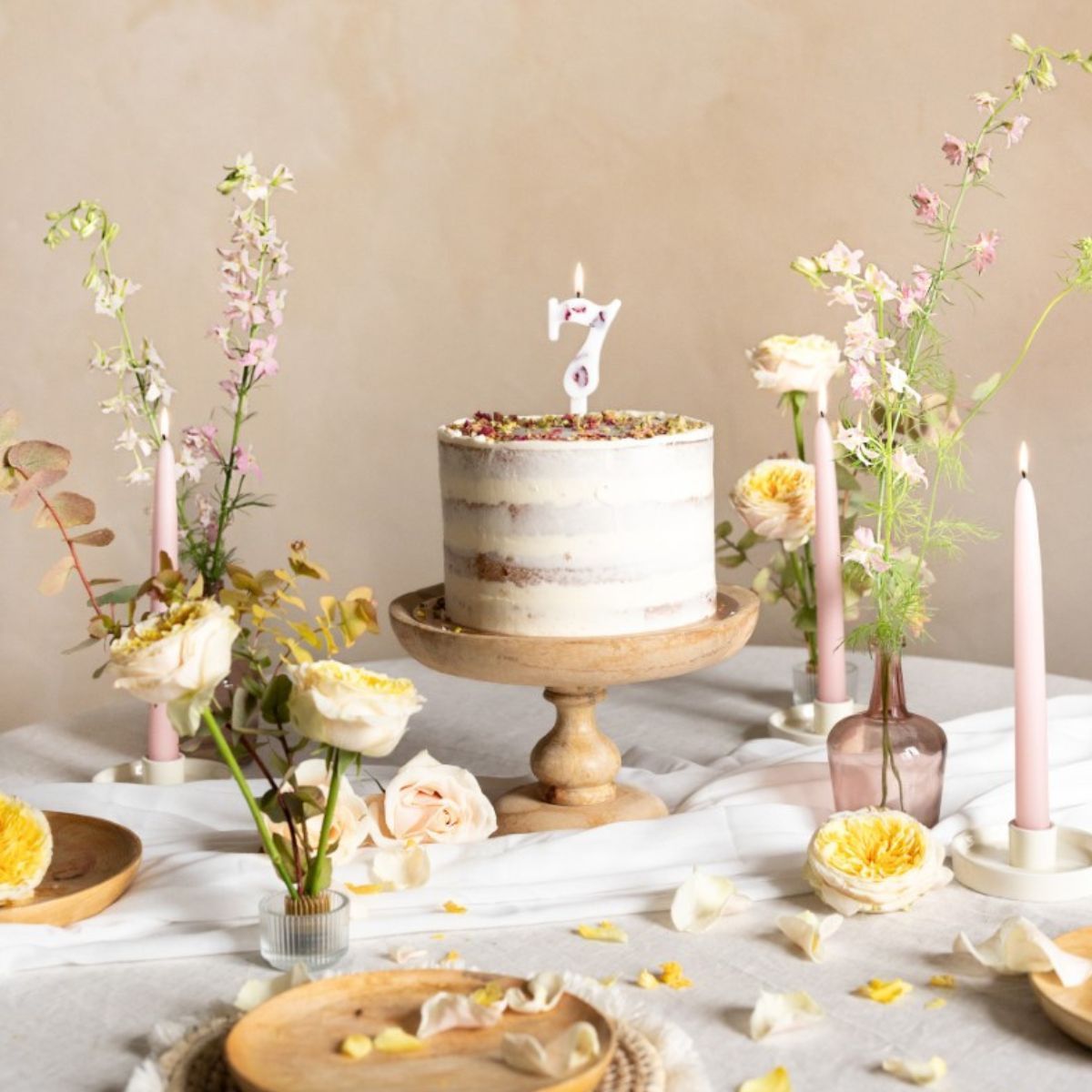 Number Candles -FLOWERS -Κεράκι Λευκό αριθμός &#39;7&#39; με λουλούδια