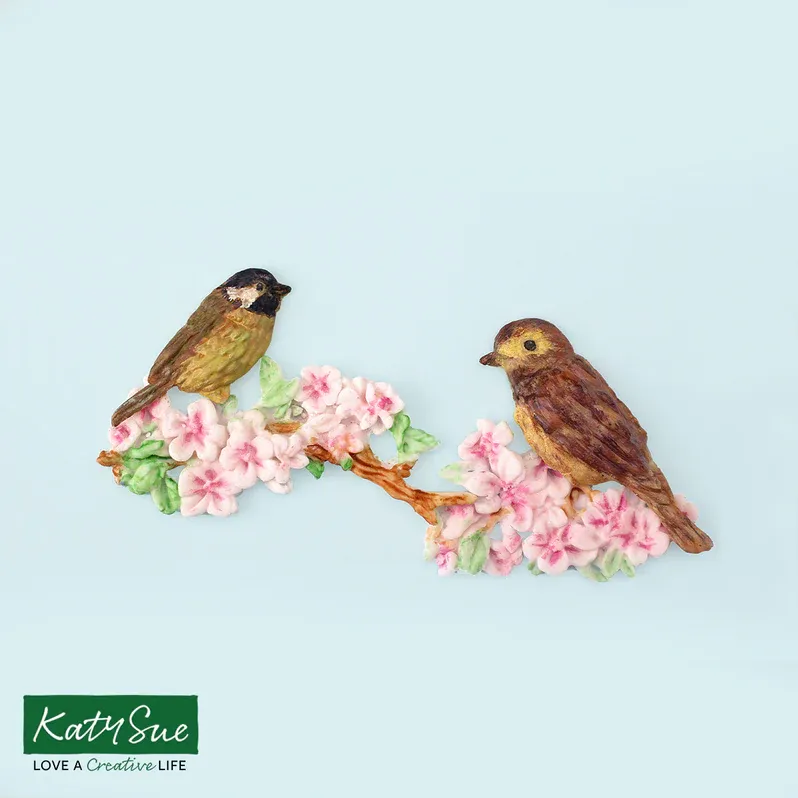 Katy Sue Silicone Mould -BLOSSOMS &amp; BIRDS Καλούπι Σιλικόνης Άνθη και Πουλιά