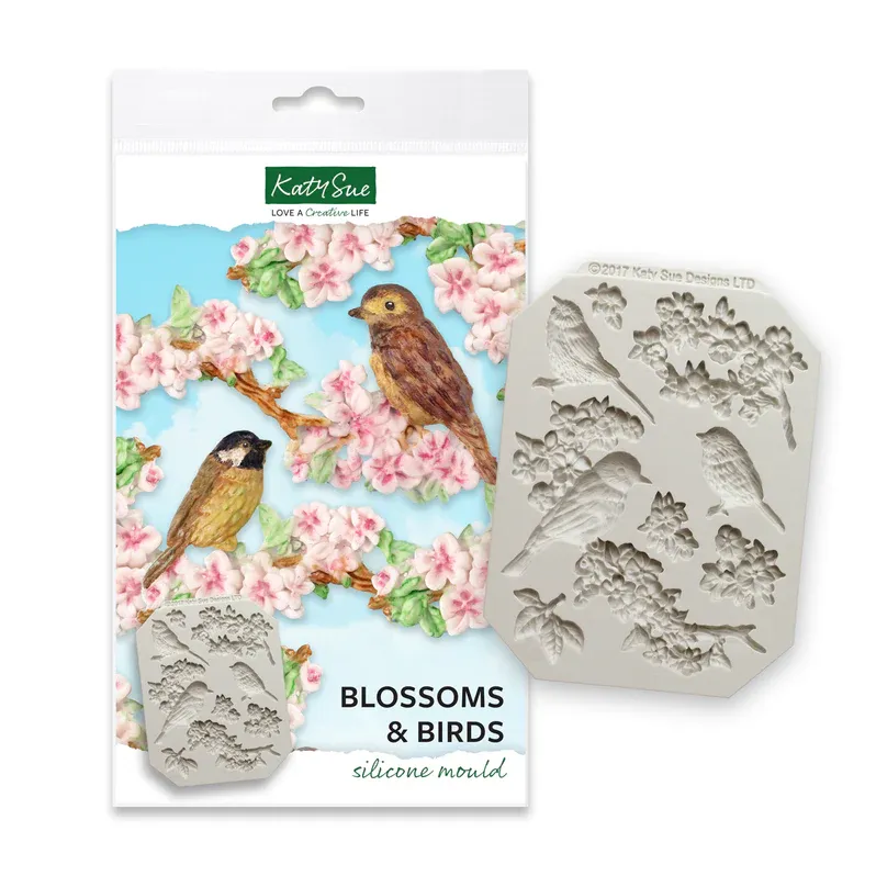 Katy Sue Silicone Mould -BLOSSOMS &amp; BIRDS Καλούπι Σιλικόνης Άνθη και Πουλιά