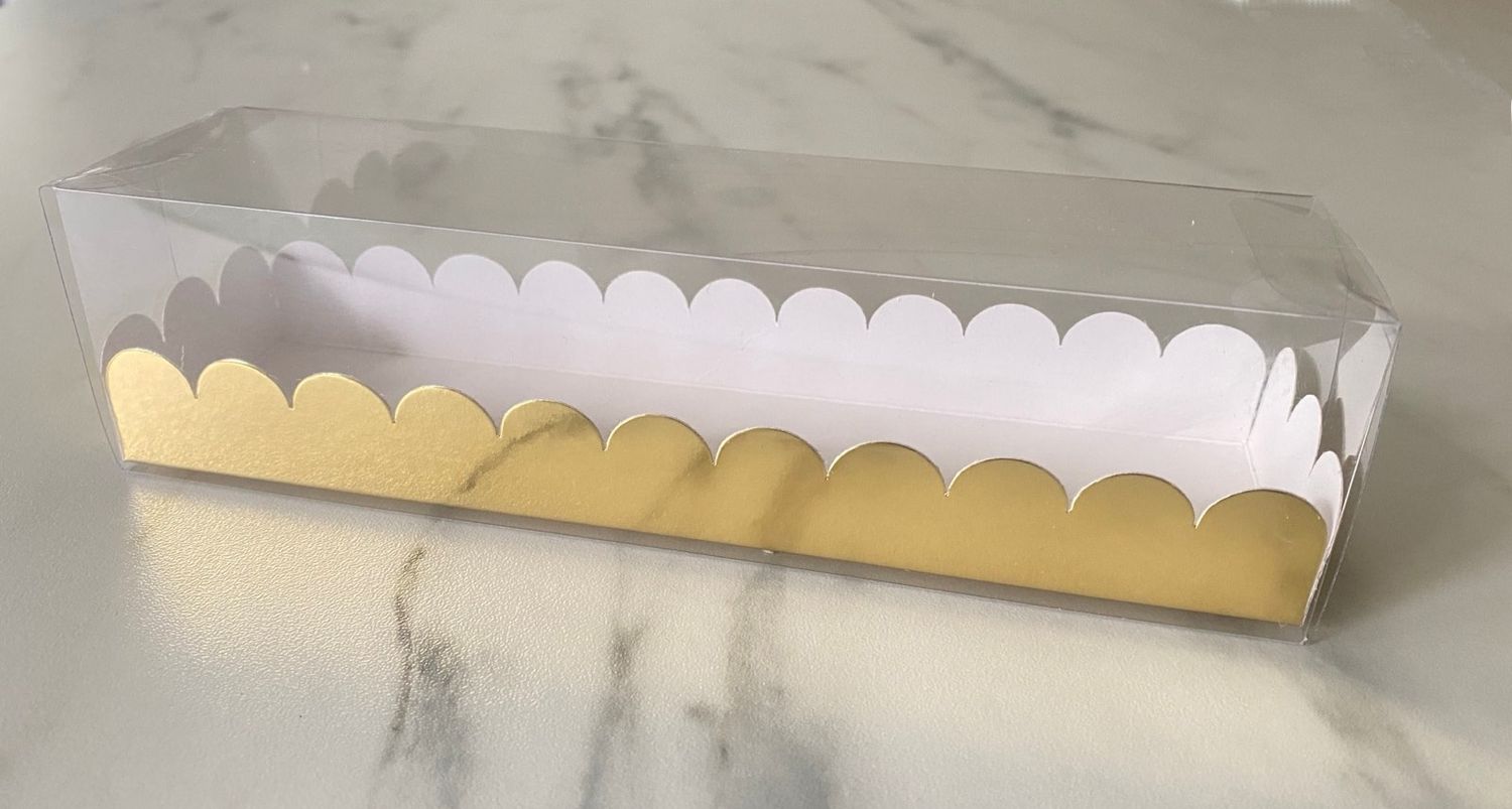 Box for MACARON -GOLD 19x5x5εκ - Κουτί για Μακαρόν διάφανο με χρυσή βάση
