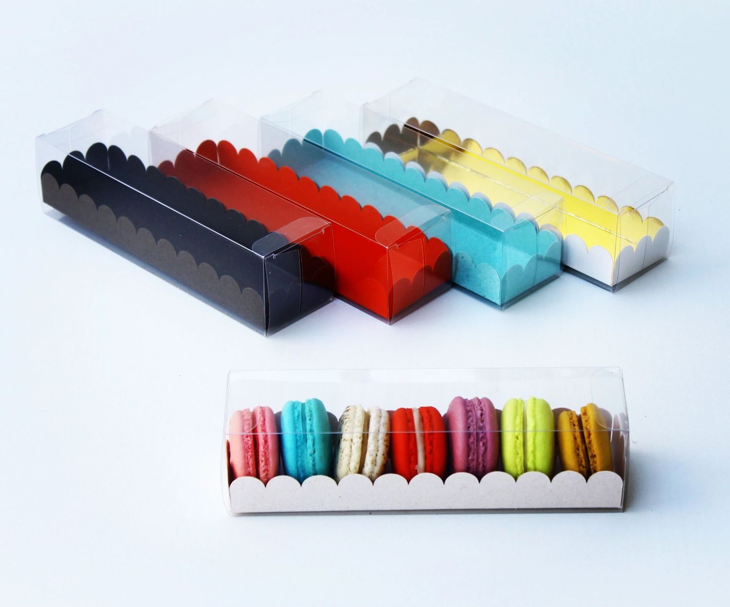 Box for MACARON -TURQUOISE 19x5x5εκ - Κουτί για Μακαρόν διάφανο με Τιρκουάζ βάση