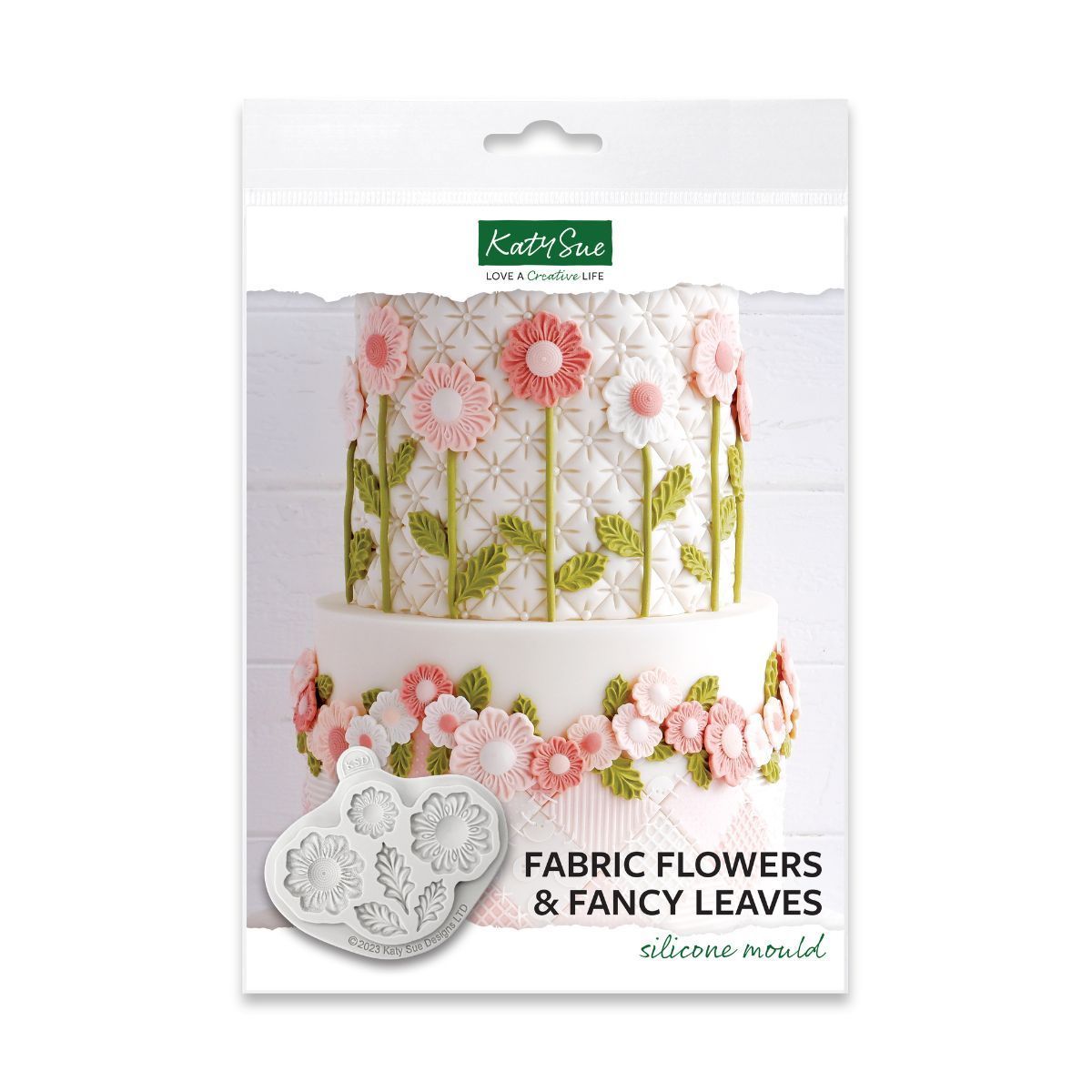 Katy Sue Silicone Mould -FABRIC FLOWERS AND FANCY LEAVES