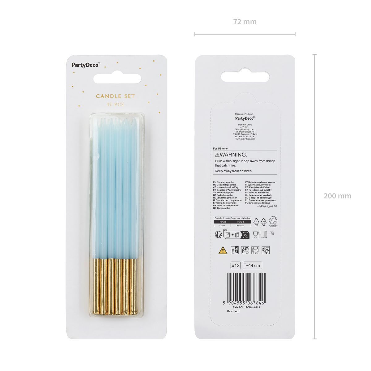 PartyDeco Candles  TALL BLUE &amp; GOLD  -Κεράκια 14εκ σε Μεταλλικό και Γαλάζιο 12 τεμ