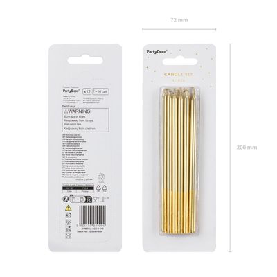 PartyDeco Candles  TALL GOLD  -Κεράκια 14εκ σε Μεταλλικό Χρυσό 12 τεμ