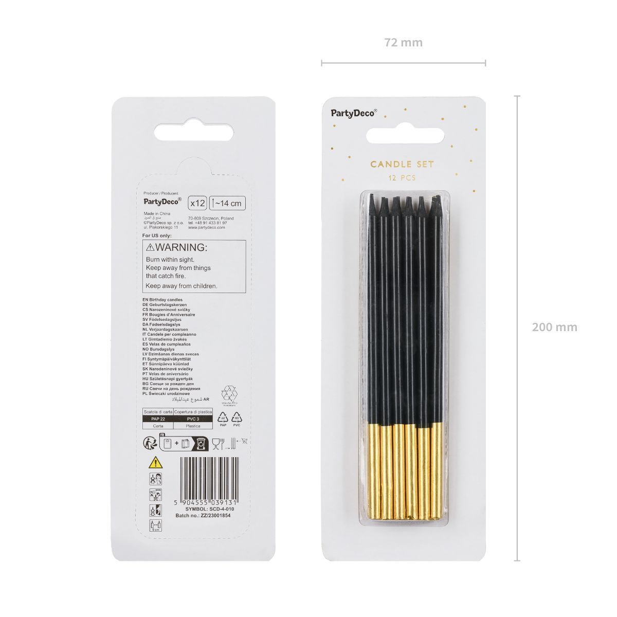 PartyDeco Candles  TALL BLACK &amp; GOLD  -Κεράκια 14εκ σε Μεταλλικό και Μαύρο 12 τεμ