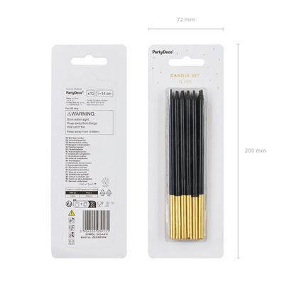 PartyDeco Candles  TALL BLACK &amp; GOLD  -Κεράκια 14εκ σε Μεταλλικό και Μαύρο 12 τεμ