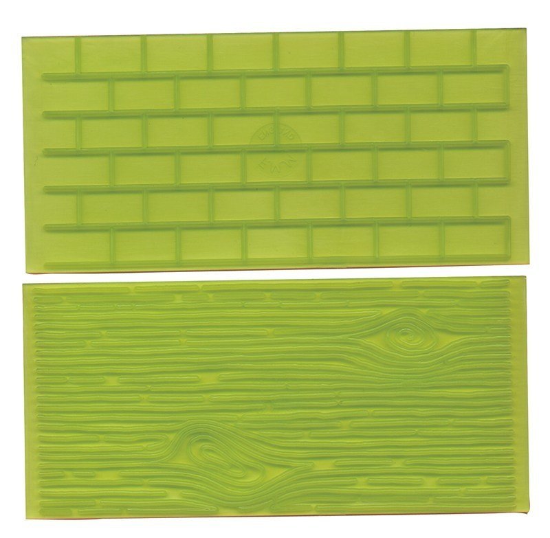 FMM Impression Mats -WOOD &amp; BRICK WALL - Σετ 2τεμ Ανάγλυφο Πατάκι Ξύλο &amp; Τούβλο