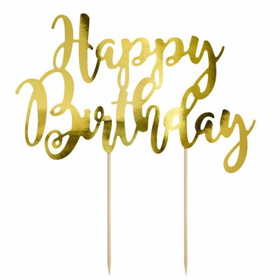 PartyDeco Cake Topper &#39;Happy Birthday&#39; - GOLD -Τόπερ Τούρτας Χρυσό - &#39;Happy Birthday&#39;