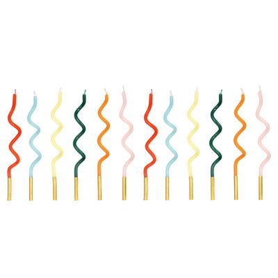 PartyDeco Birthday Candles -CURLY RAINBOW MIX 12 τεμ. - Κεράκια σπιράλ 14εκ