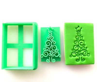 CBS Stamp &amp; Cutter. Σφραγίδα &amp; Κουπατ SWIRLY TREE -Χριστουγεννιάτικο Δέντρο