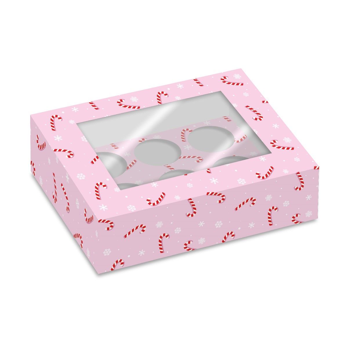 6 Cupcake Box -CANDY CANES-Κουτί για 6 Cupcakes