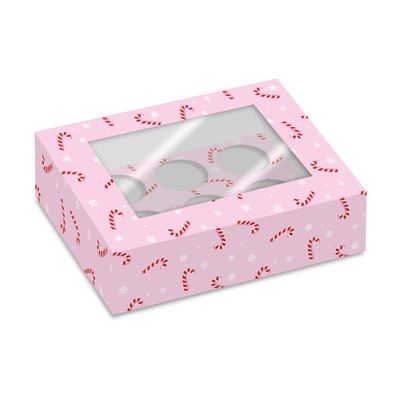 6 Cupcake Box -CANDY CANES-Κουτί για 6 Cupcakes