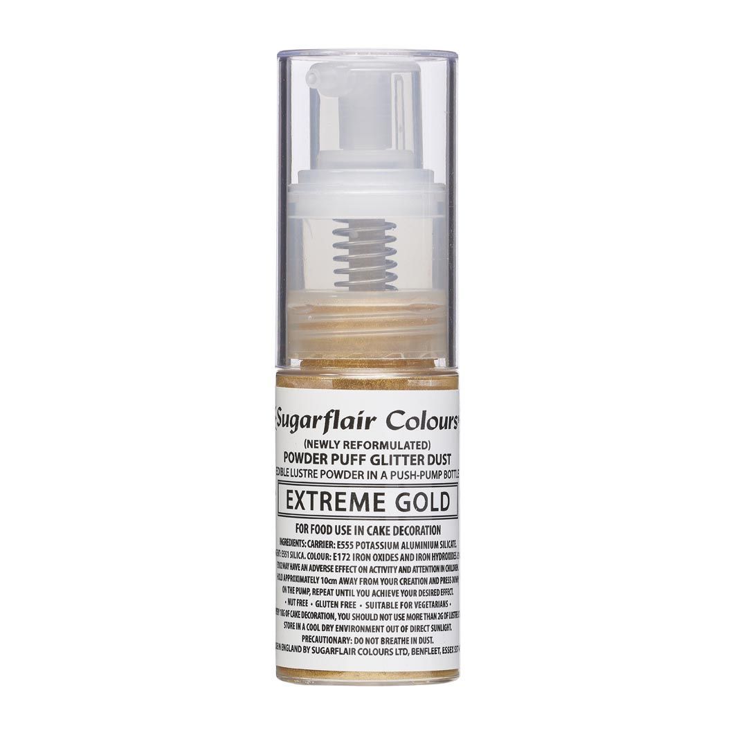 Sugarflair Powder Puff Glitter Dust Pump Spray -EXTREME GOLD 10g - Βρώσιμο Γκλίτερ σε σπρέι - Χρυσό