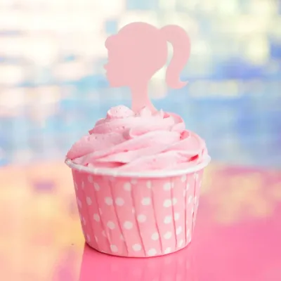 Sweet Stamp Cupcake Toppers  -Barbie Head Silhouette -6 τεμ. Pale Pink - Πλαστικά Τόπερ Μπάρμπι σε απαλό ροζ