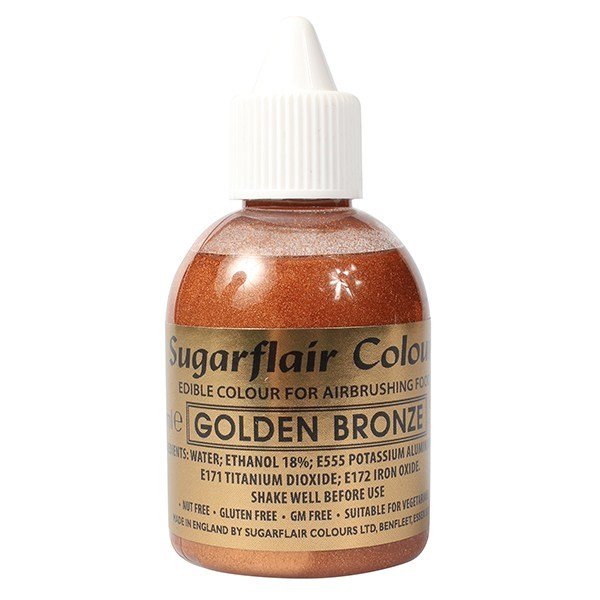 Sugarflair Airbrush Colour -METALLIC GOLDEN BRONZE -Χρώμα Αερογράφου Μεταλλικό Χρυσό Μπρονζέ 60ml