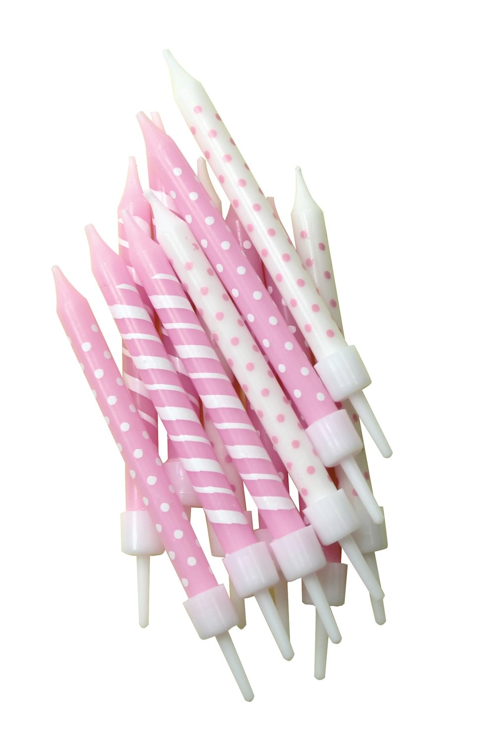 By AH -Candles -Set of 12 SPOT &amp; STRIPE PINK &amp; WHITE -Κεράκια με Ρίγες &amp; Πουά Λευκά &amp; Ροζ 12 τεμ