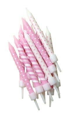 By AH -Candles -Set of 12 SPOT &amp; STRIPE PINK &amp; WHITE -Κεράκια με Ρίγες &amp; Πουά Λευκά &amp; Ροζ 12 τεμ