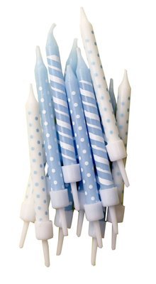 By AH -Candles -Set of 12 SPOT &amp; STRIPE BLUE &amp; WHITE -Κεράκια με Ρίγες &amp; Πουά Λευκά &amp; Γαλάζια 12 τεμ