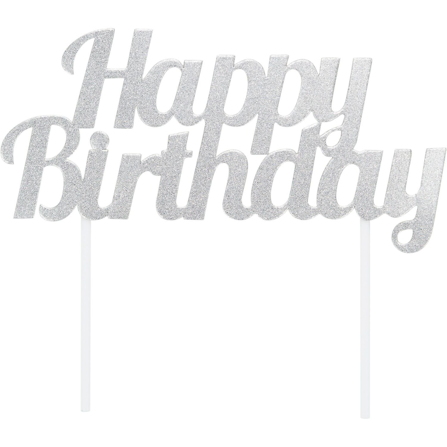 By AH -Cake Topper &#39;Happy Birthday&#39; -SILVER GLITTER -Τόπερ Τούρτας Ασημένιο Γκλίτερ