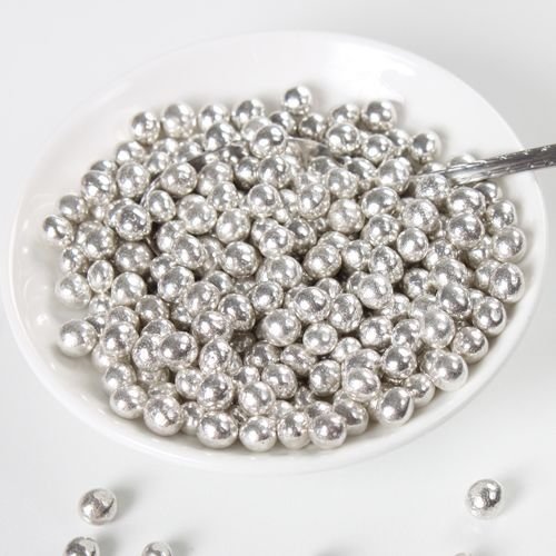 FunCakes Soft Sugar Pearls 6mm -Metallic SILVER -MEDIUM 55g - Μαλακές  Πέρλες Ζάχαρης Μεταλλικό Ασημί 55γρ