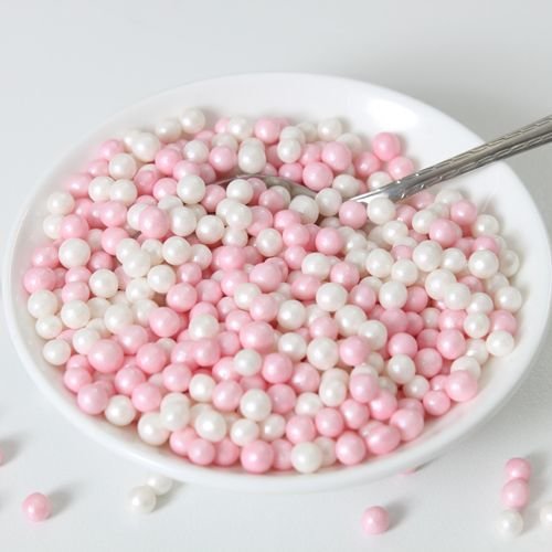 FunCakes Soft Sugar Pearls 4-6mm -PINK & WHITE 60g- Μαλακές Πέρλες Ζάχαρης -Ροζ & Λευκό 60γρ