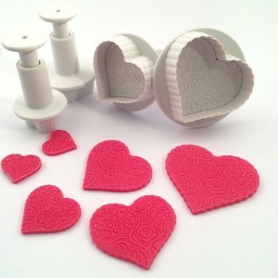 Dekofee Plunger Cutters -PATTERNED HEARTS - Σετ 4τεμ κουπ πατ με Εκβολέα Καρδιές με Σχέδια