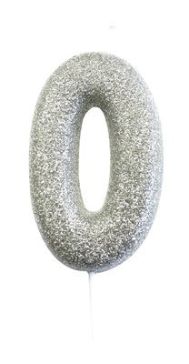 By AH -Candles -GLITTER SILVER &#39;0&#39; -Κεράκι Ασημί Γκλίτερ αριθμός &#39;0&#39;