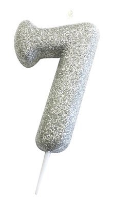 By AH -Candles -GLITTER SILVER &#39;7&#39; -Κεράκι Ασημί Γκλίτερ αριθμός &#39;7&#39;