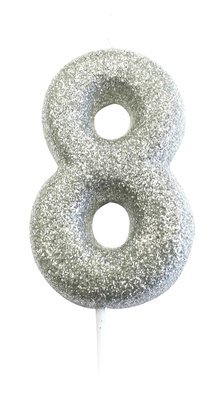 By AH -Candles -GLITTER SILVER &#39;8&#39; -Κεράκι Ασημί Γκλίτερ αριθμός &#39;8&#39;