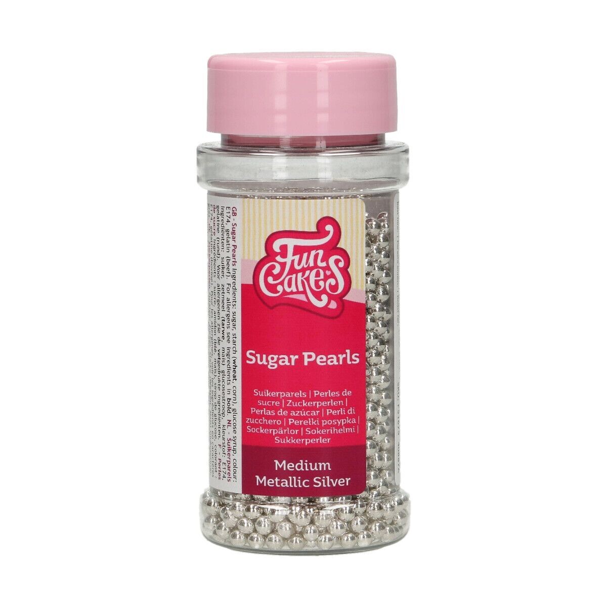 FunCakes Sugar Pearls -4mm METALLIC SILVER 80g -Μείγμα Ζαχαρωτών Πέρλες Μεταλλικό Ασημί