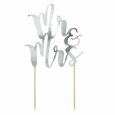 PartyDeco Cake Topper 'Mr &amp; Mrs' - SILVER -Τόπερ Γαμήλιας Τούρτας Ασημί 'Mr &amp; Mrs'