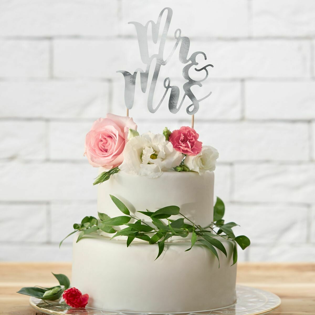 PartyDeco Cake Topper 'Mr &amp; Mrs' - SILVER -Τόπερ Γαμήλιας Τούρτας Ασημί 'Mr &amp; Mrs'
