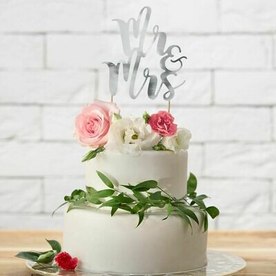 PartyDeco Cake Topper 'Mr &amp; Mrs' - SILVER -Τόπερ Γαμήλιας Τούρτας Ασημί 'Mr &amp; Mrs'