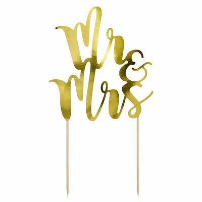 PartyDeco Cake Topper 'Mr &amp; Mrs' - GOLD -Τόπερ Τούρτας Χρυσό 'Mr &amp; Mrs'